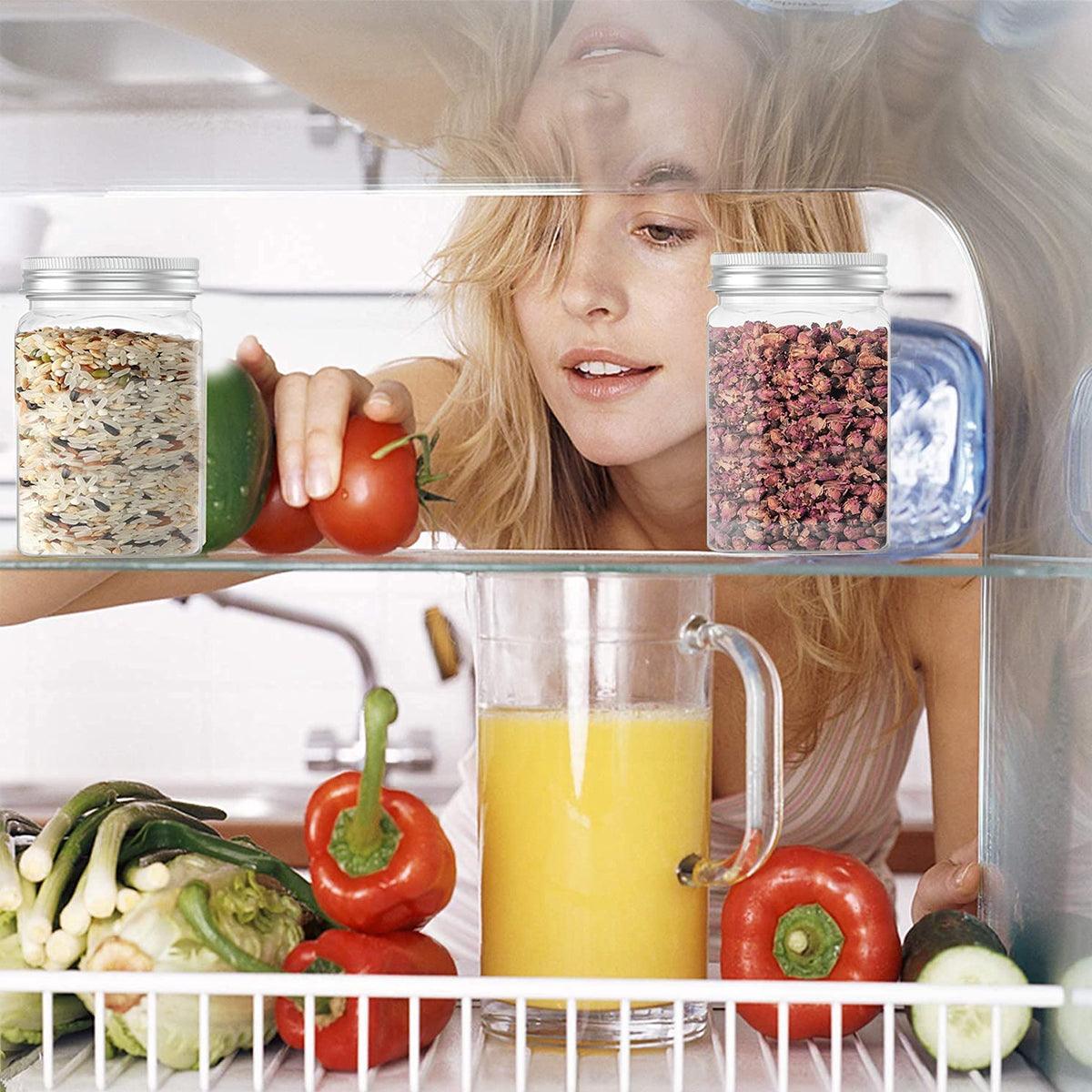 20pcs Square Transparent Plastic Bottle with Aluminum Cap Sealed Jar for Food - 550ml