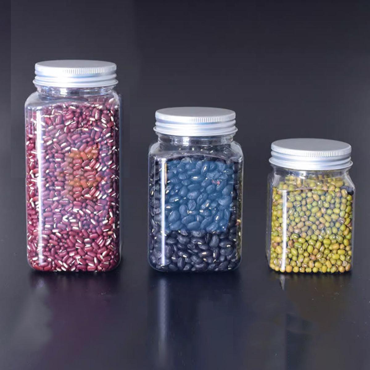 20pcs Square Transparent Plastic Bottle with Aluminum Cap Sealed Jar for Food - 550ml