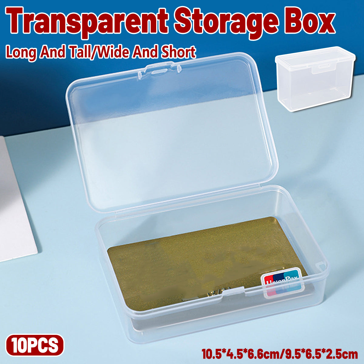 10PCS Card Storage Box Transparent Plastic Holder ID Business Card Organizer - Wide And Short