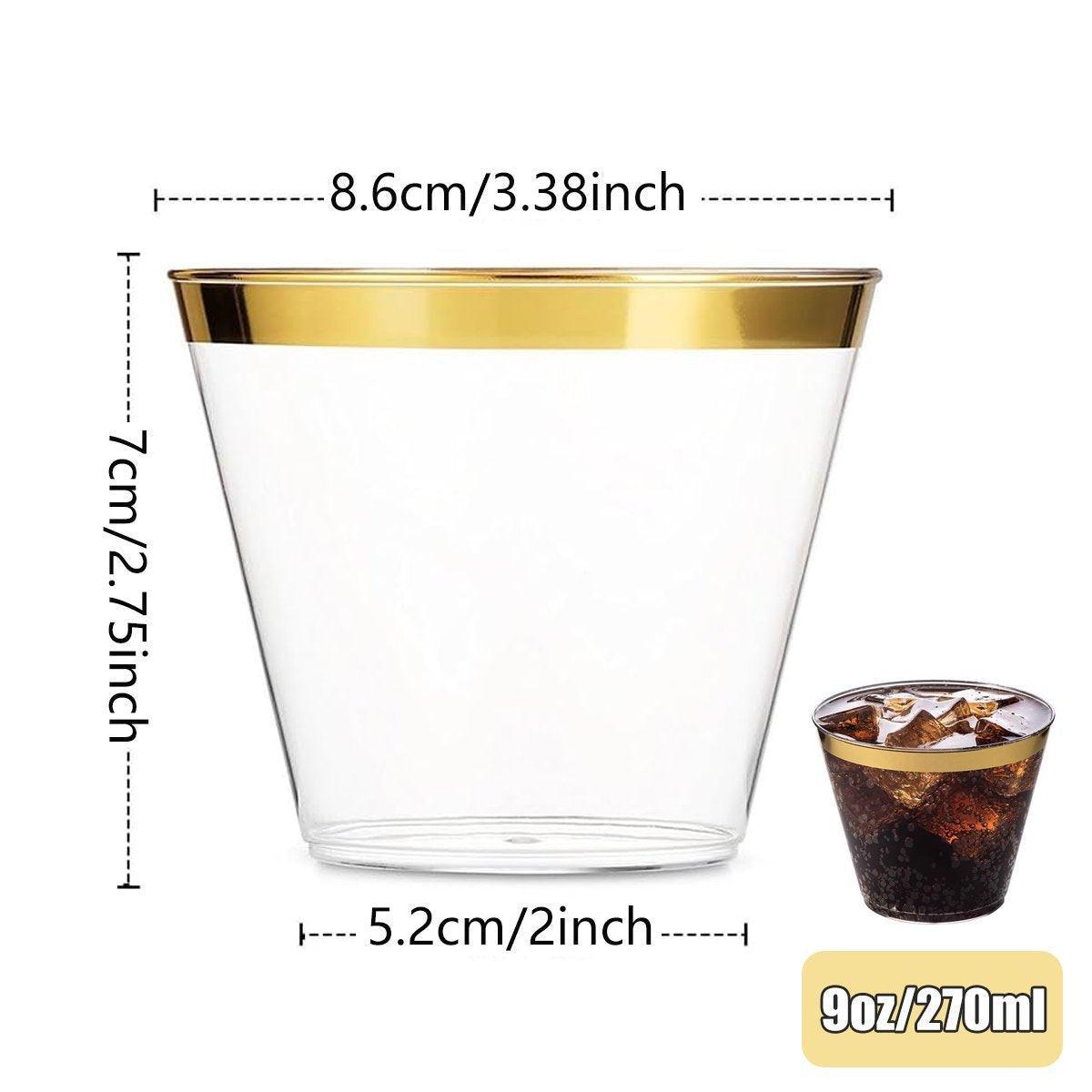 100pcs 9OZ Hot Gold Silver Plastic Wine Cup Western Food Cup Ice Cream - Gold