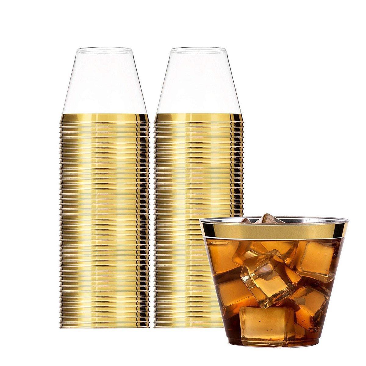 100pcs 9OZ Hot Gold Silver Plastic Wine Cup Western Food Cup Ice Cream - Gold