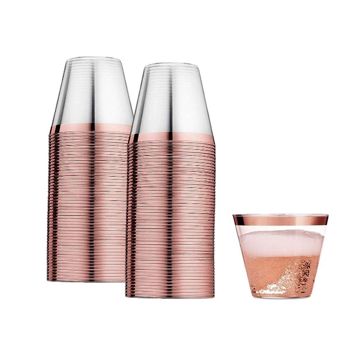 100pcs 9OZ Hot Gold Silver Plastic Wine Cup Western Food Cup Ice Cream - Rose Gold