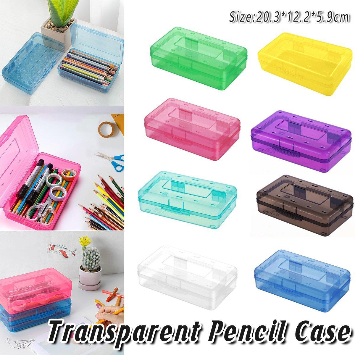 Large Capacity Transparent Plastic Pencil Case Multifunctional Student Art Box - Purple