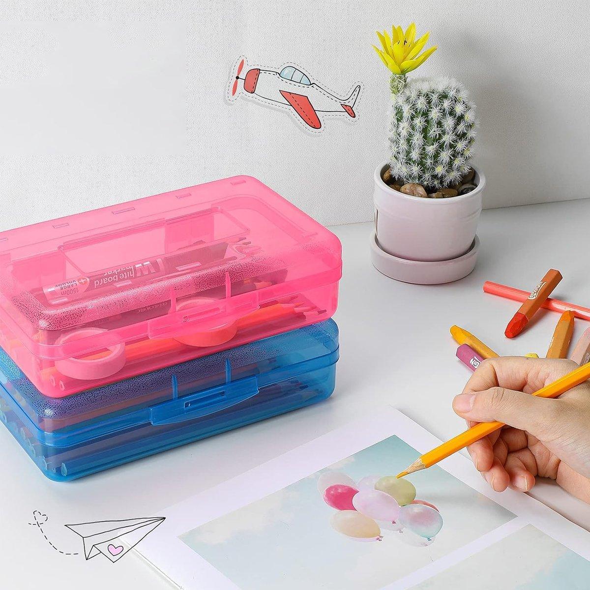 Large Capacity Transparent Plastic Pencil Case Multifunctional Student Art Box - Purple