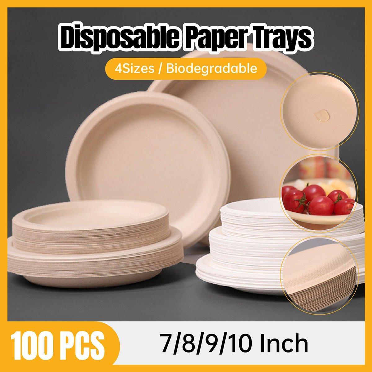 100x Biodegradable Sugarcane Paper Trays - Eco-Friendly &amp; Durable for  Food - 7inches-100pcs
