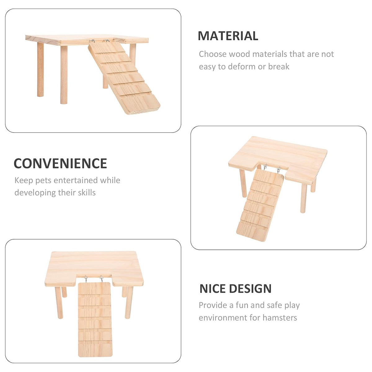 Hamster Wood Stand Platform with Ladder Small Animal Toy Hamster Rat Accessories - L-shape