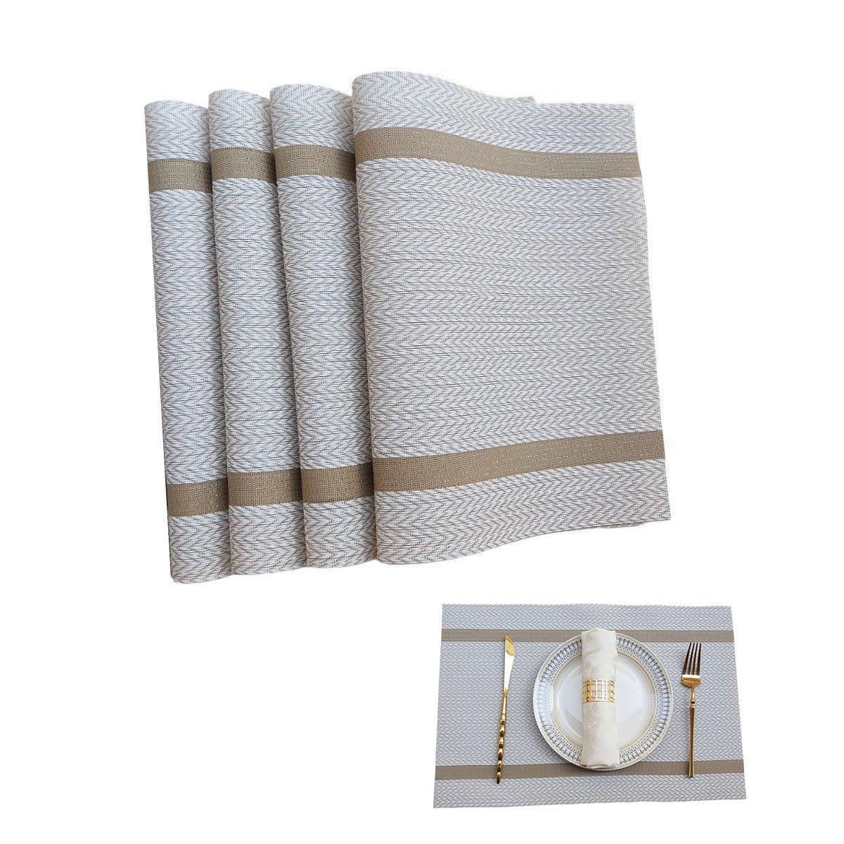 4X Anti-Slip Woven Placemat Waterproof Oil-proof Placemat Heat Resistant PVC Mat - Beige