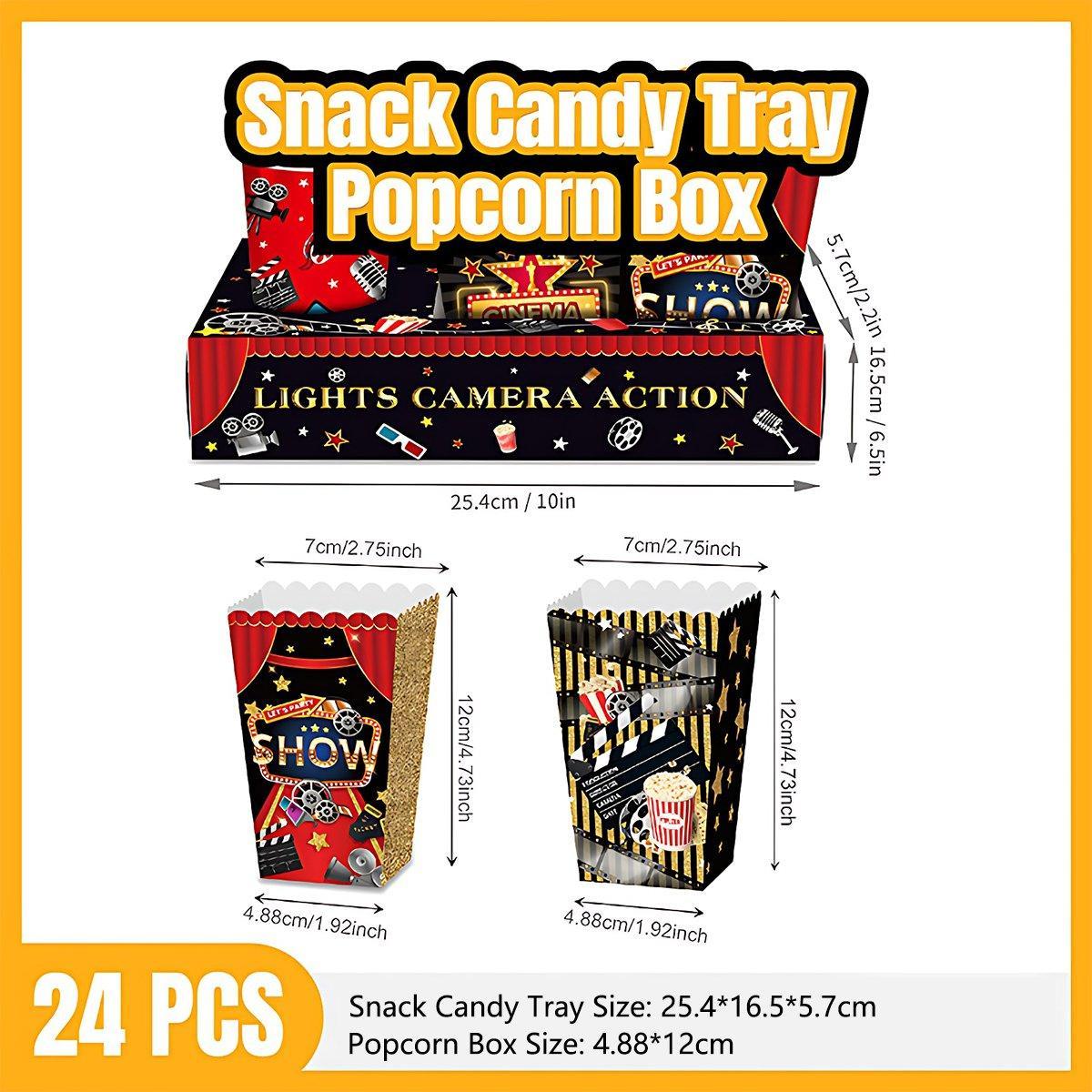 24 PCS Movie Night Snack Trays Popcorn Food Drink Holder Cinema Party Supplies - 24pcs-BM006