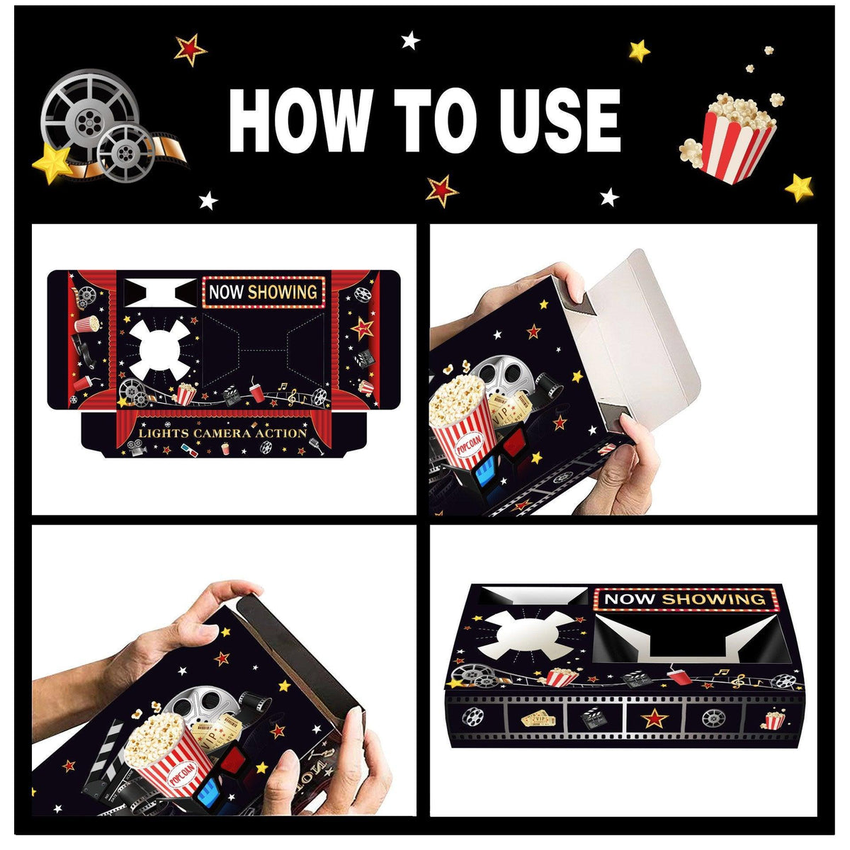 24 PCS Movie Night Snack Trays Popcorn Food Drink Holder Cinema Party Supplies - 24pcs-BM006