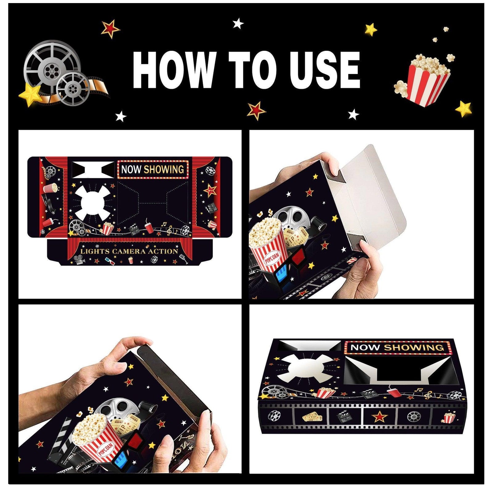 24 PCS Movie Night Snack Trays Popcorn Food Drink Holder Cinema Party Supplies - 24pcs-KY001