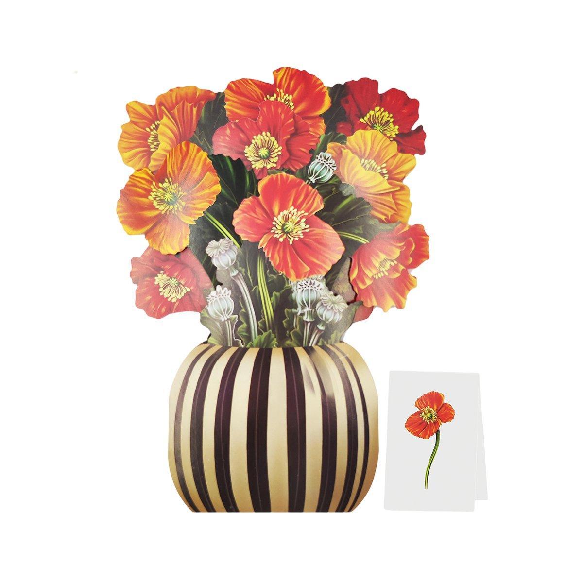 New Style 3D Pop Up Cards Paper Flower Bouquet Greeting Card for All Occasions - Poppy