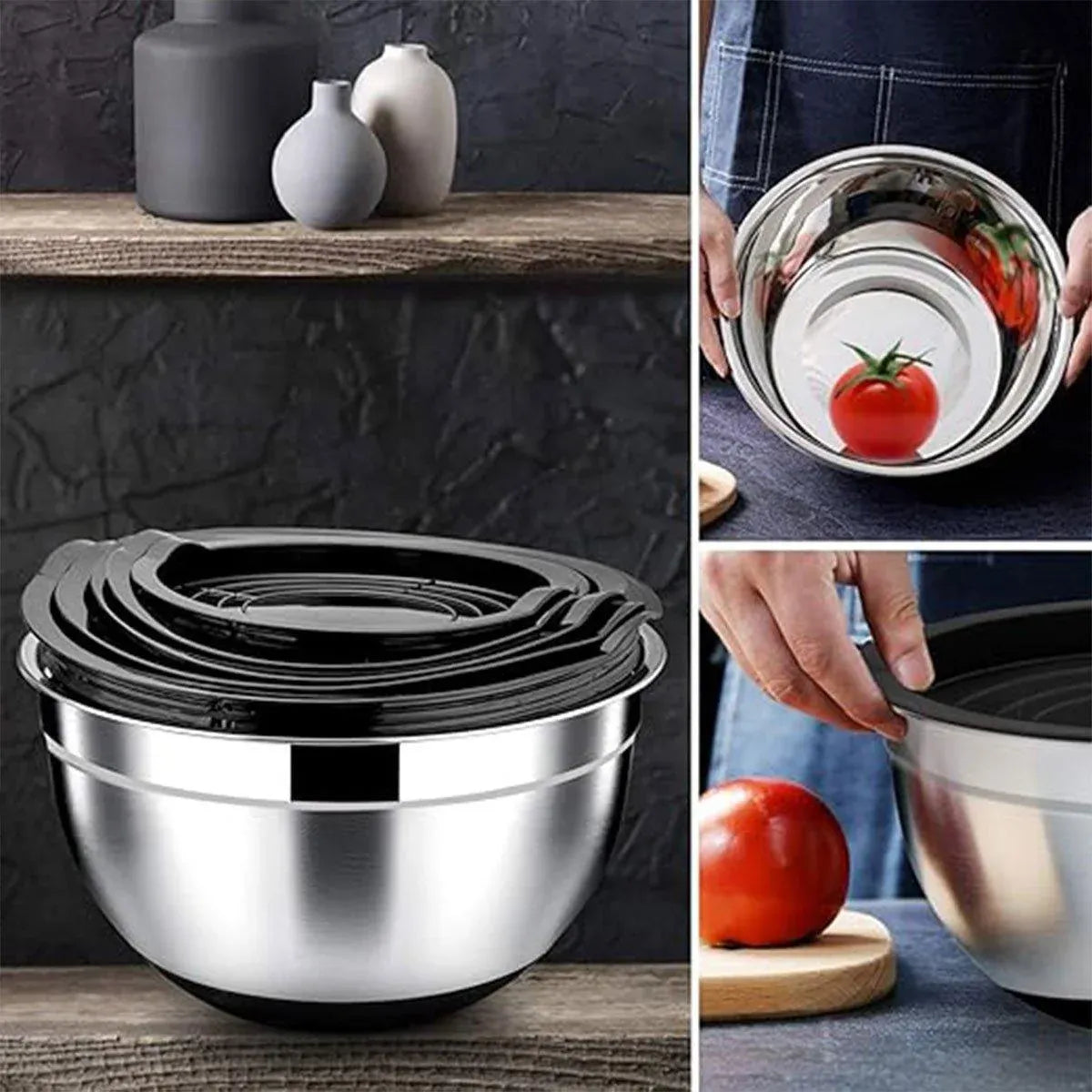 5-Bowl Nested Mixing Set with 5 Black Lids