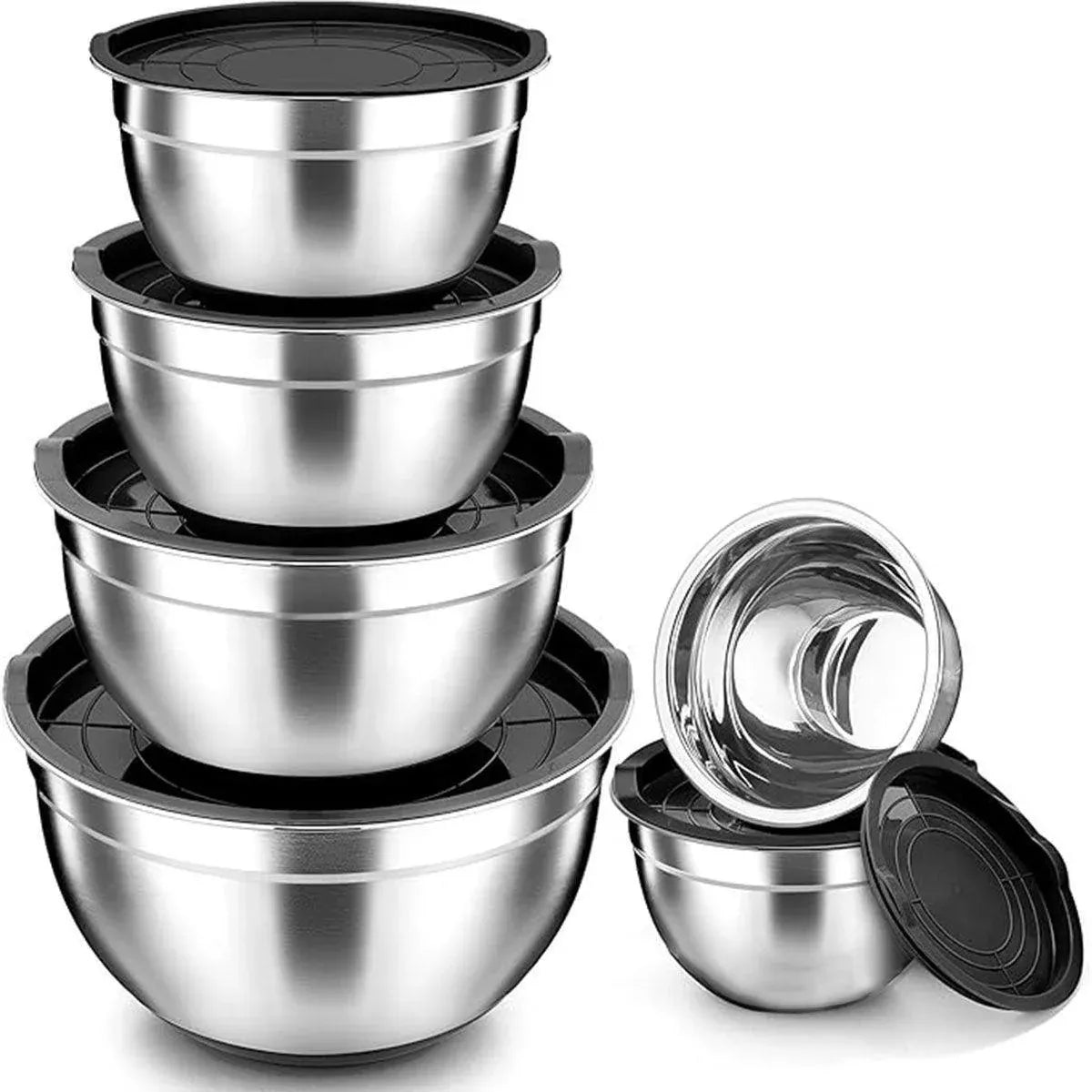 5-Bowl Nested Mixing Set with 5 Black Lids