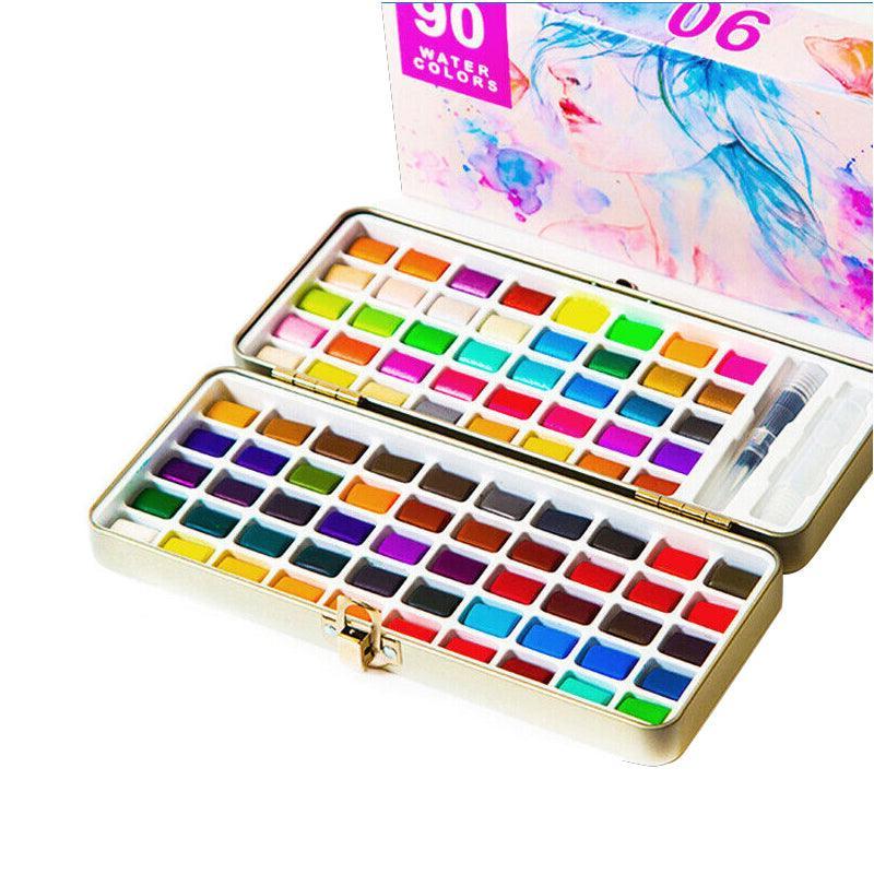 12-90 Watercolour Paint Set With Brush Painting Water Colour Kits - 50 Colours