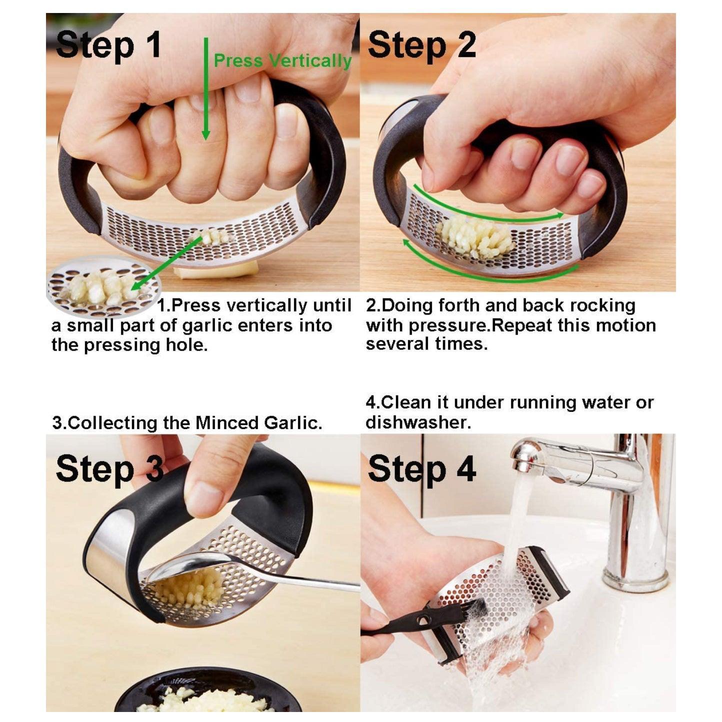 Stainless Steel Garlic Masher Press Crusher Squeezer Masher Kitchen Gadget Au - Black