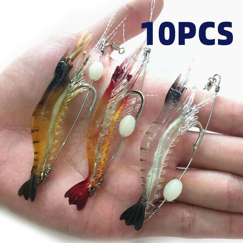 10 Pack Soft Shrimp Lures with Hooks for Bream Flathead Cod and Bass Fishing