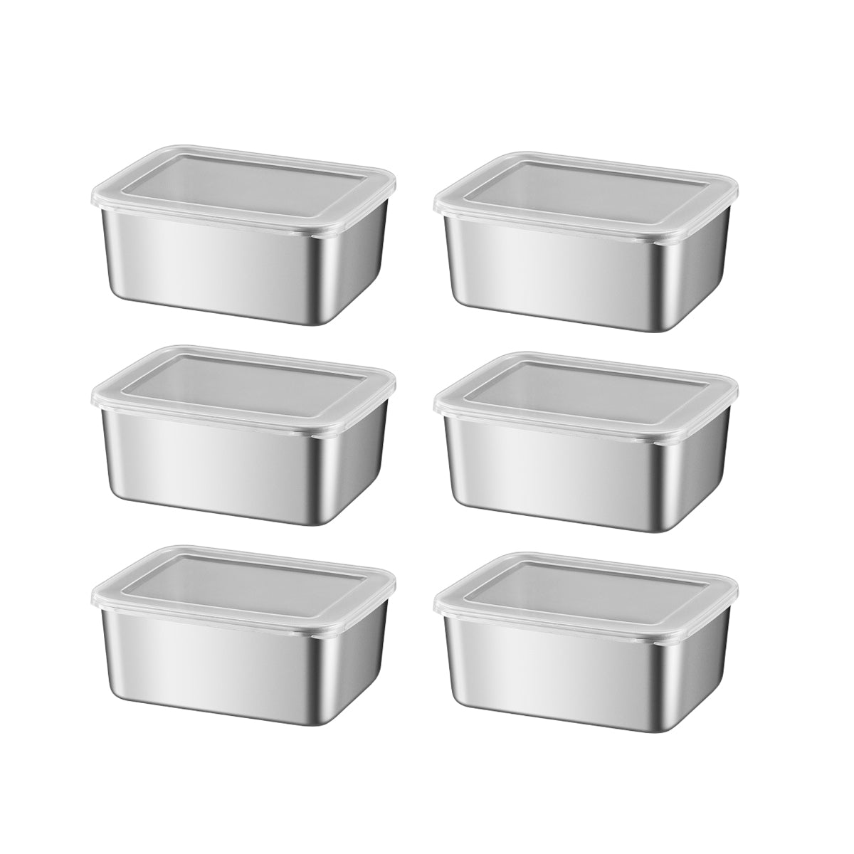 6pcs Stainless Steel Food Container Set Sealed Lid Fruit Vegetable Storage Box