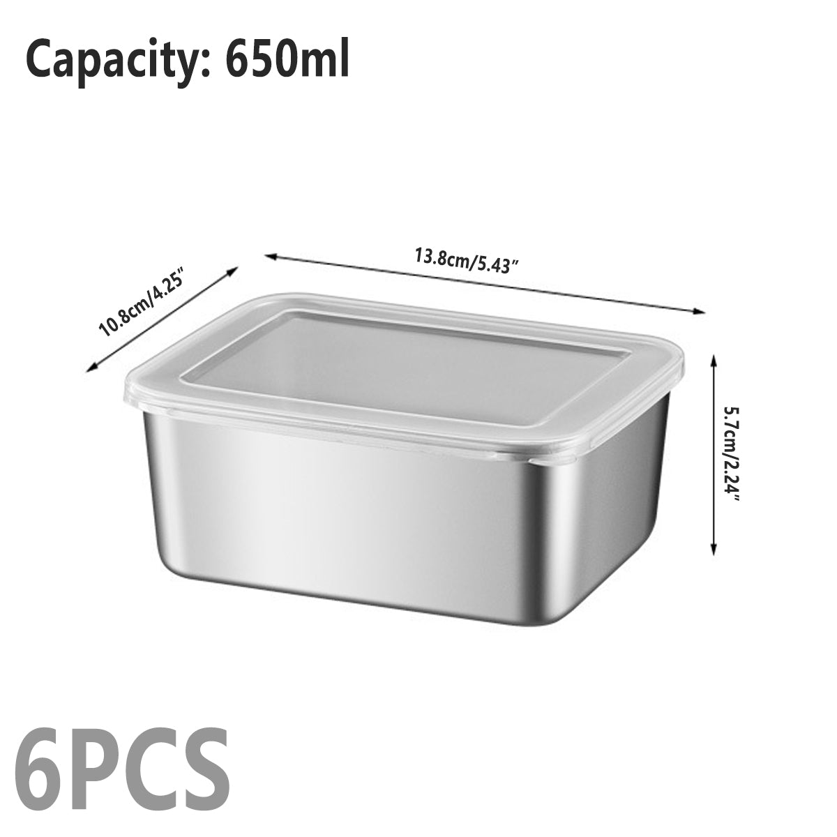 6pcs Stainless Steel Food Container Set Sealed Lid Fruit Vegetable Storage Box