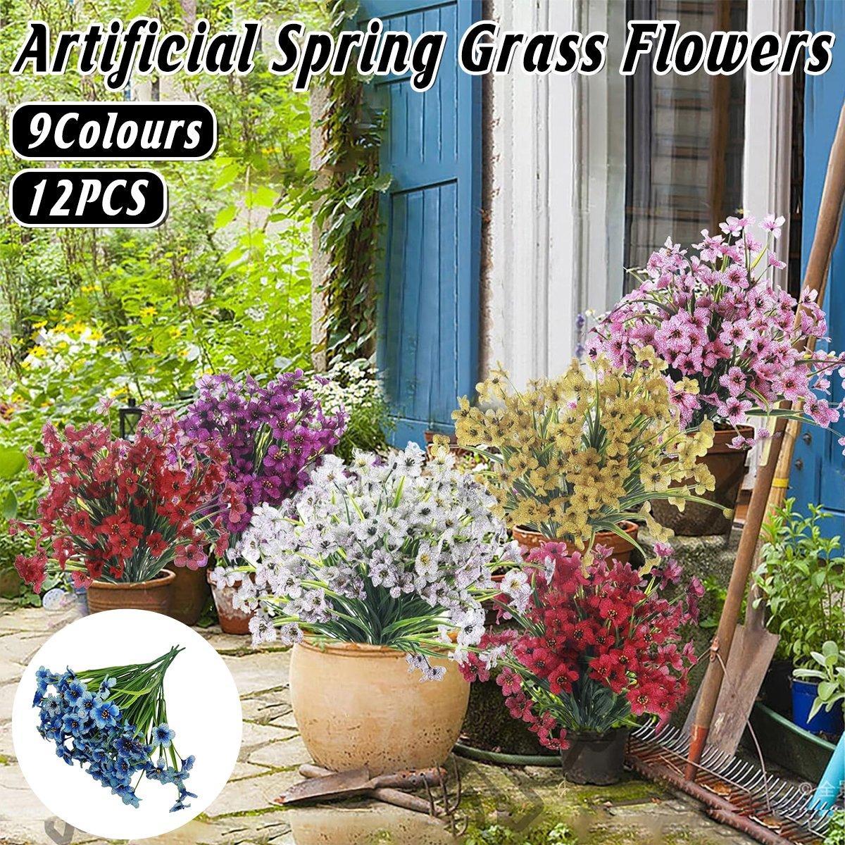 12pcs Artificial Flowers Set for Home Decor Wedding Party Fake Floral Decor - White