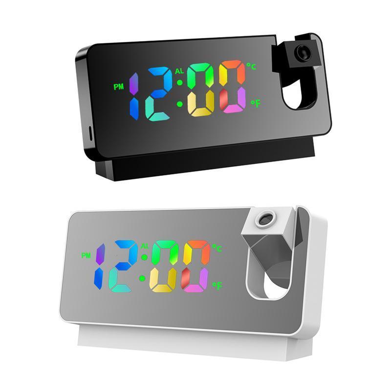 LED Digital Smart Alarm Clock Projection Temperature Time Projector LCD Display - Black