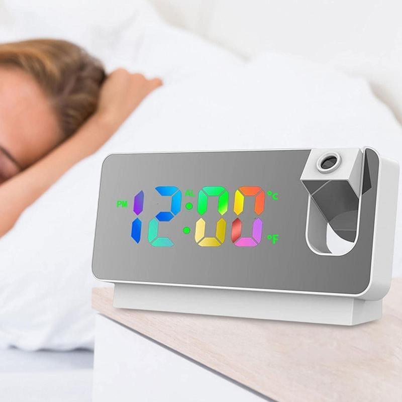 LED Digital Smart Alarm Clock Projection Temperature Time Projector LCD Display - Black
