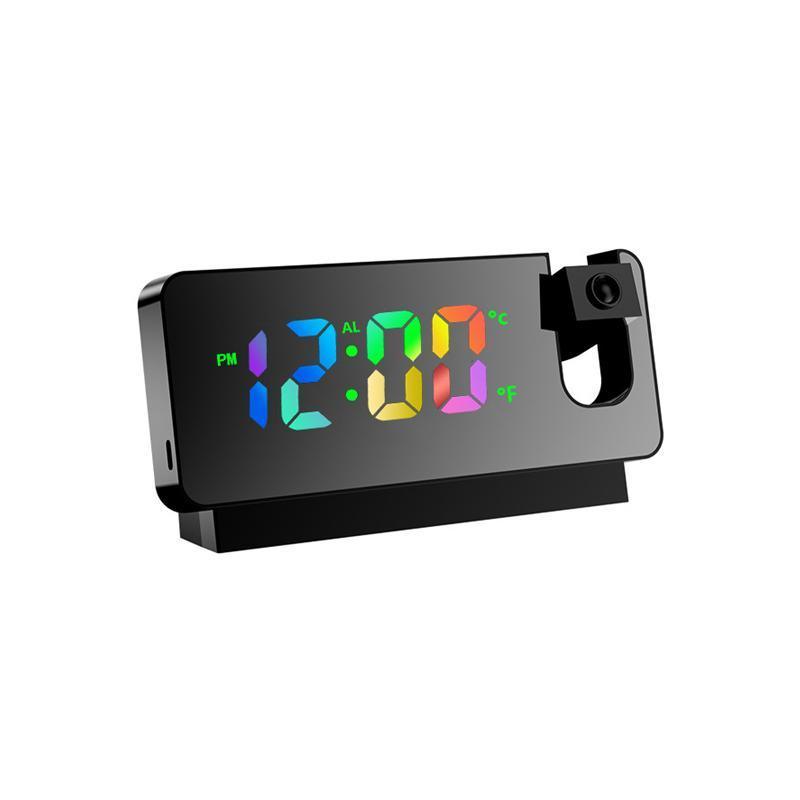 LED Digital Smart Alarm Clock Projection Temperature Time Projector LCD Display - Black