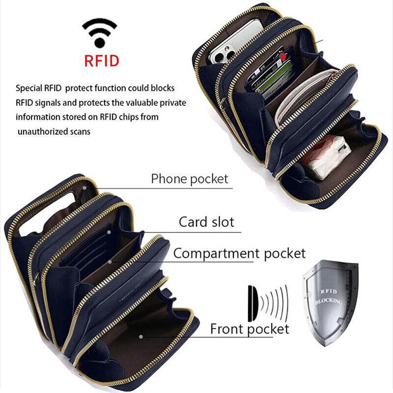 Women Crossbody Phone Purse Touch Screen Bag Rfid Blocking Wallet Shoulder Strap - Grey