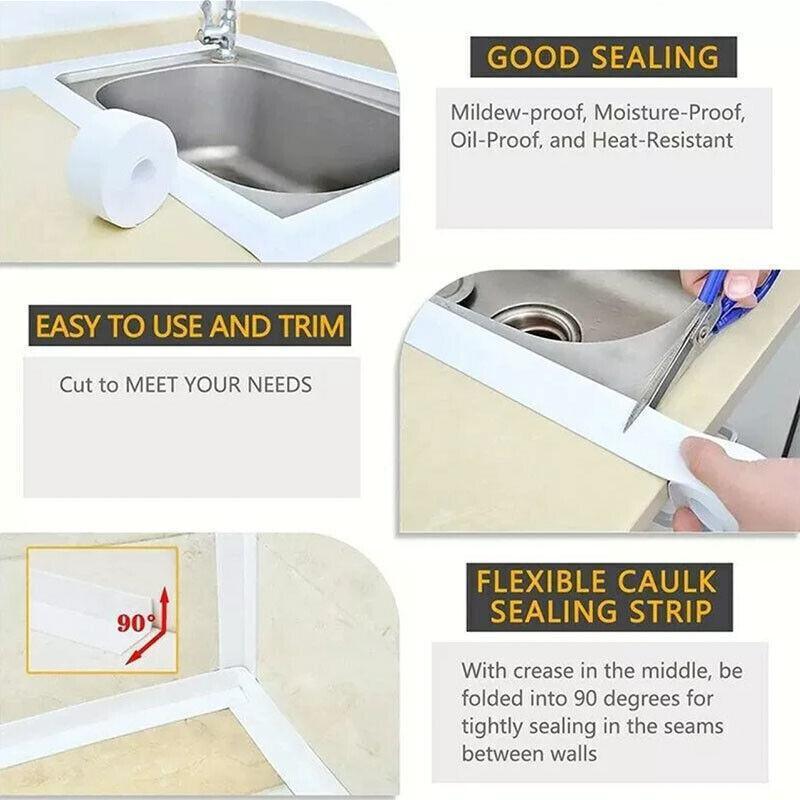 Kitchen Bathroom Sink Sealing Strip Waterproof Tape 3.2M White Easy to Clean White - 38mm*3.2m