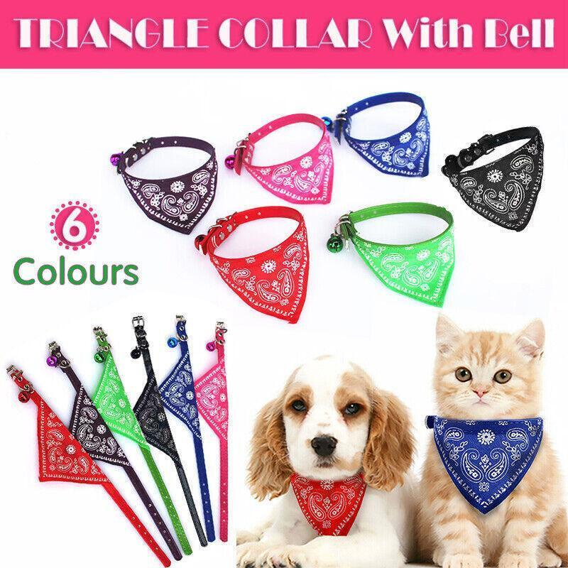 Adjustable Bandana Collar with Bell for Small Dogs and Cats Triangle Scarf Style - Rose Red