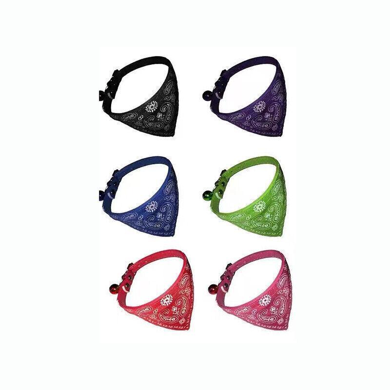 Adjustable Bandana Collar with Bell for Small Dogs and Cats Triangle Scarf Style - Rose Red