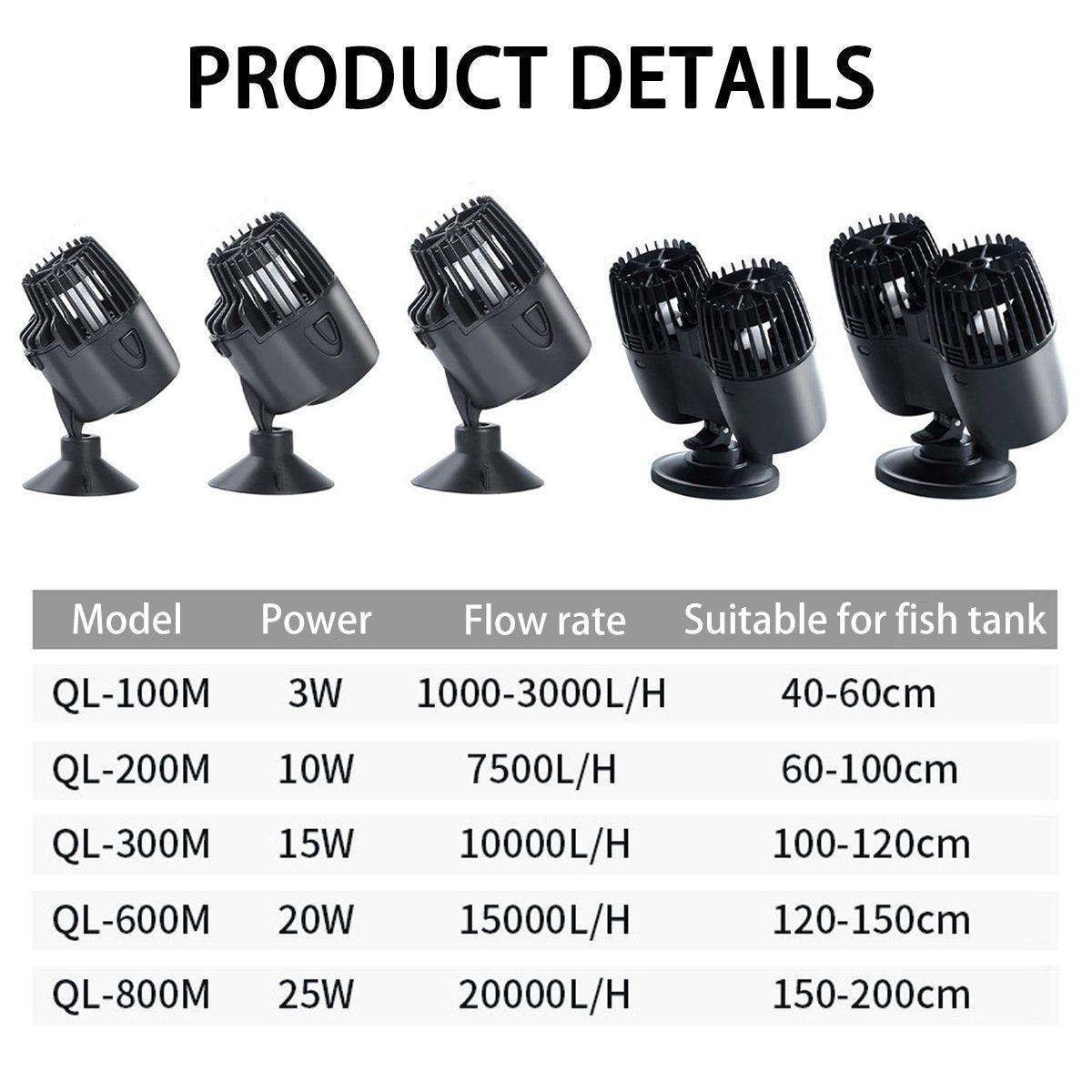 Aquarium Wave Maker Fish Tank Water Circulation Pump Powerhead with Suction Cup - 200M 10W