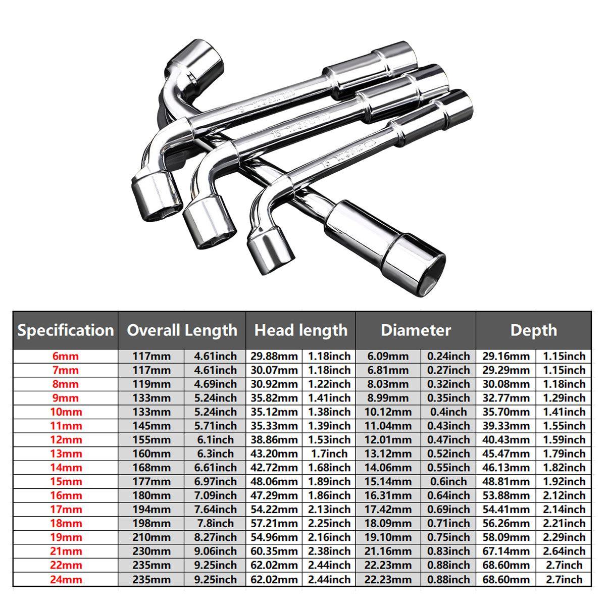 6-23mm L Shaped Socket Wrench Elbow Multi Size Hardware Repair Tool Set - 22mm