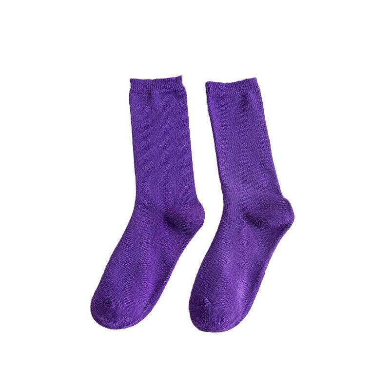 Olid Pure Colour Formal Socks Cotton Fashion Casual Breathable Crew Socks - Rose Red 1 Pair