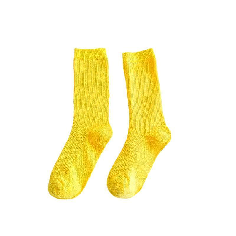 Olid Pure Colour Formal Socks Cotton Fashion Casual Breathable Crew Socks - Yellow 1 Pair