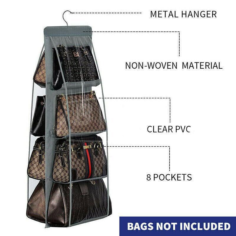 8 Pocket Double-sided Bag Handbag Storage Holder Hanging Organizer Shelf - White