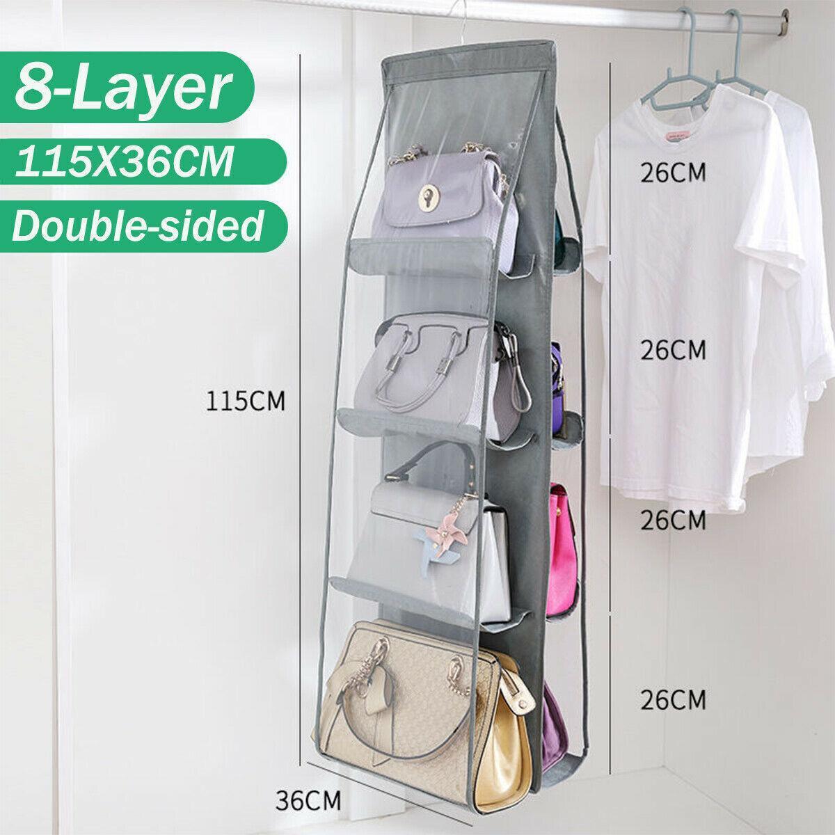 8 Pocket Double-sided Bag Handbag Storage Holder Hanging Organizer Shelf - White