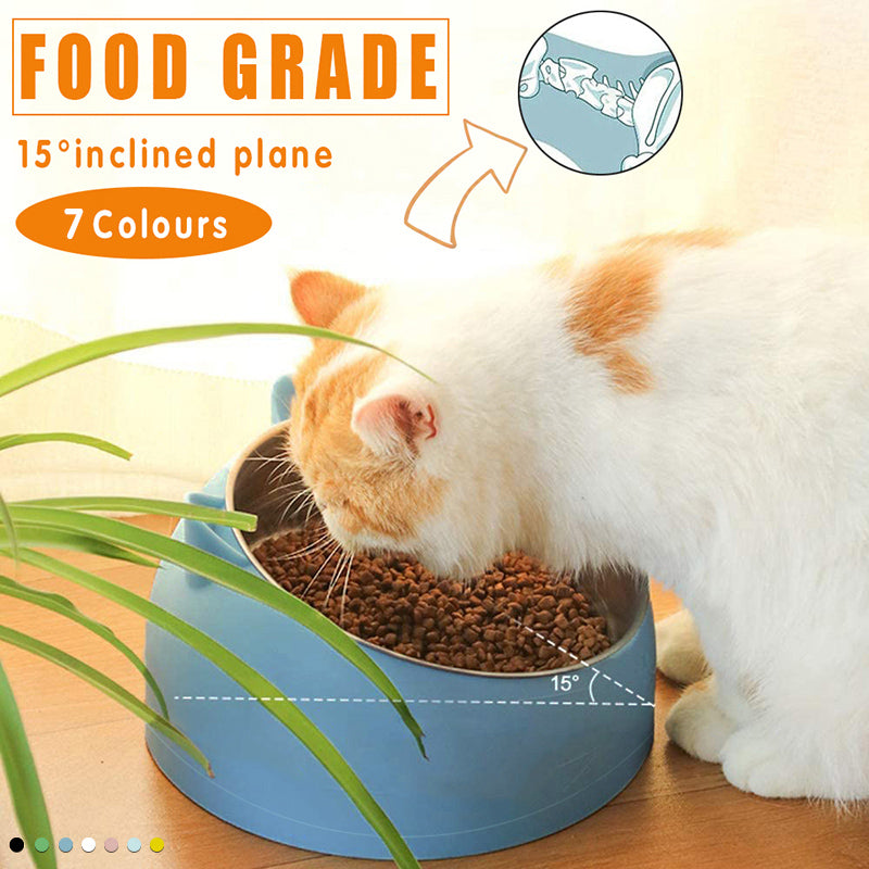 Pet Dog Cat Food Bowl Raised No Slip Stainless Steel Tilted Water Food Feeder - Matcha Green