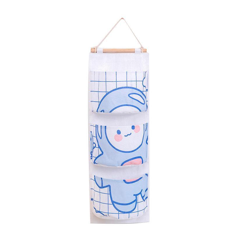 3 Pocket Hanging Storage Bag with Wooden Rod for Wall or Door Organisation - Astronaut