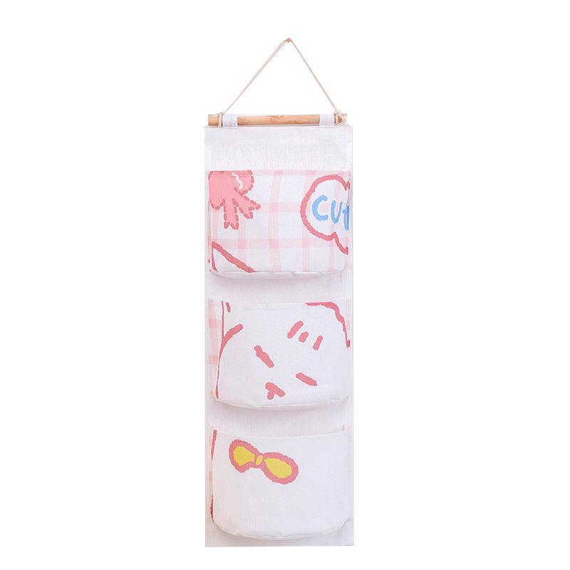 3 Pocket Hanging Storage Bag with Wooden Rod for Wall or Door Organisation - Bear
