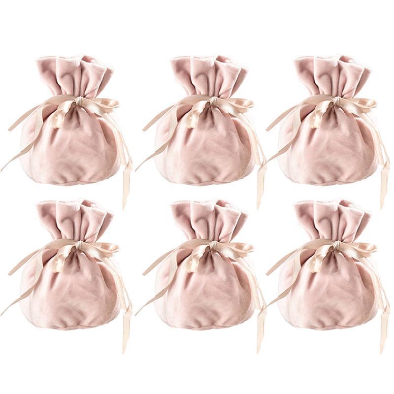 6PCS Velvet Cloth Drawstring Bags Gift Bag Jewelry Ring Pouch Earring Favor - Wine Red-6PCS