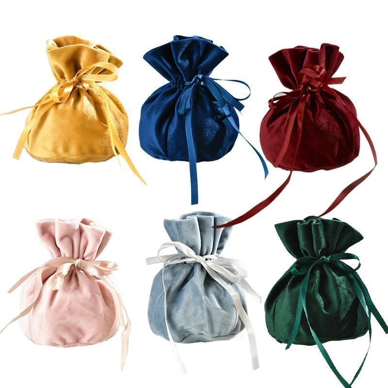 6PCS Velvet Cloth Drawstring Bags Gift Bag Jewelry Ring Pouch Earring Favor - Yellow-6PCS