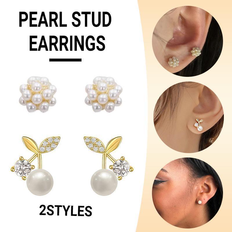 Fashion Pearl Wedding Earrings Zircon Cherry Stud Pearl Earrings for Women - Pearlet
