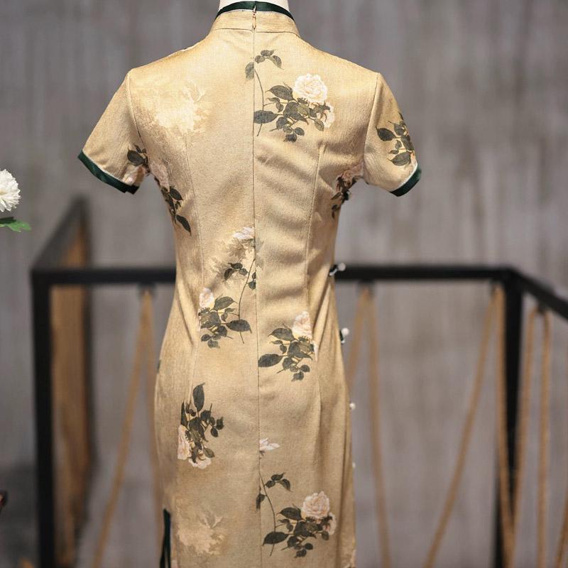 Retro Chinese Style Yellow Jacquard Cheongsam Short Sleeve Improved Young Style - XXL