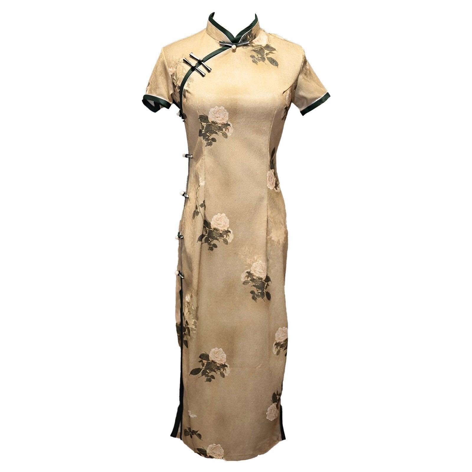 Retro Chinese Style Yellow Jacquard Cheongsam Short Sleeve Improved Young Style - XXL
