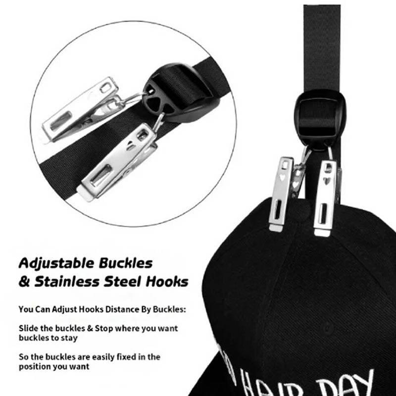 Over Door Hat Rack Baseball Cap Holder Storage Strap with Clips Closet Organizer - 20 Cips