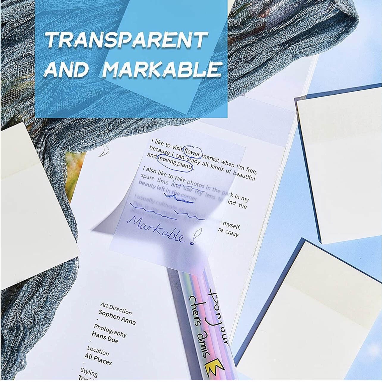 50 Sheets Clear Sticky Notes Pad Waterproof Self-Adhesive Memo Message Note Au