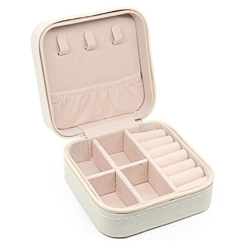 Travel Jewelry Organizer Box Portable Leather Storage Ornaments Ring Earrings - Blue (10x10x5cm)
