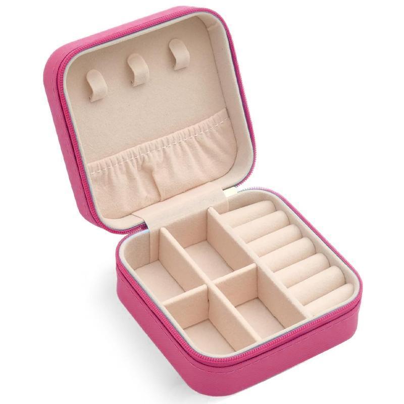 Travel Jewelry Organizer Box Portable Leather Storage Ornaments Ring Earrings - Blue (10x10x5cm)
