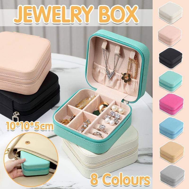 Travel Jewelry Organizer Box Portable Leather Storage Ornaments Ring Earrings - Green (10x10x5cm)