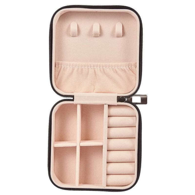 Travel Jewelry Organizer Box Portable Leather Storage Ornaments Ring Earrings - Grey (10x10x5cm)